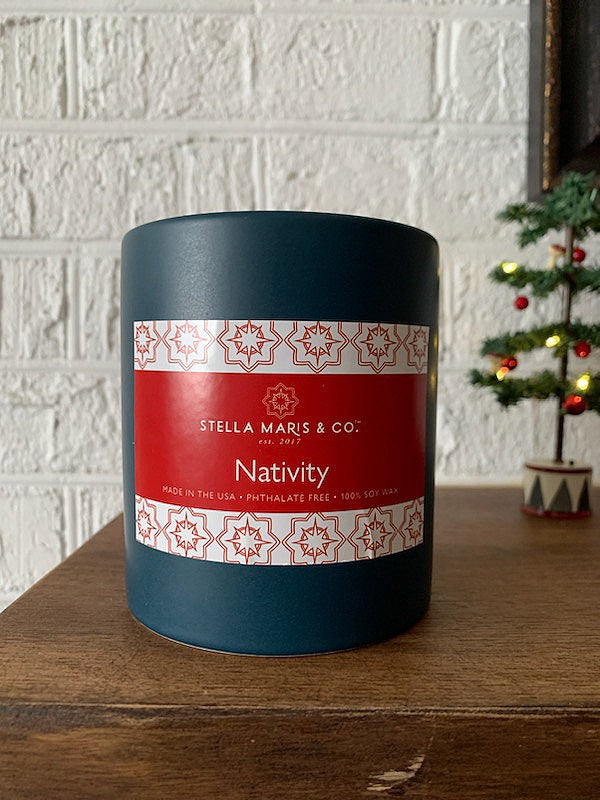 Navy Nativity Candle